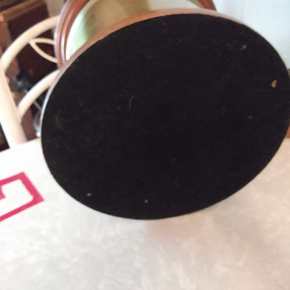 Vintage Mid Century Wood & Brass Tea Tin Canister Cylinder Lamp - Picture 9 of 13